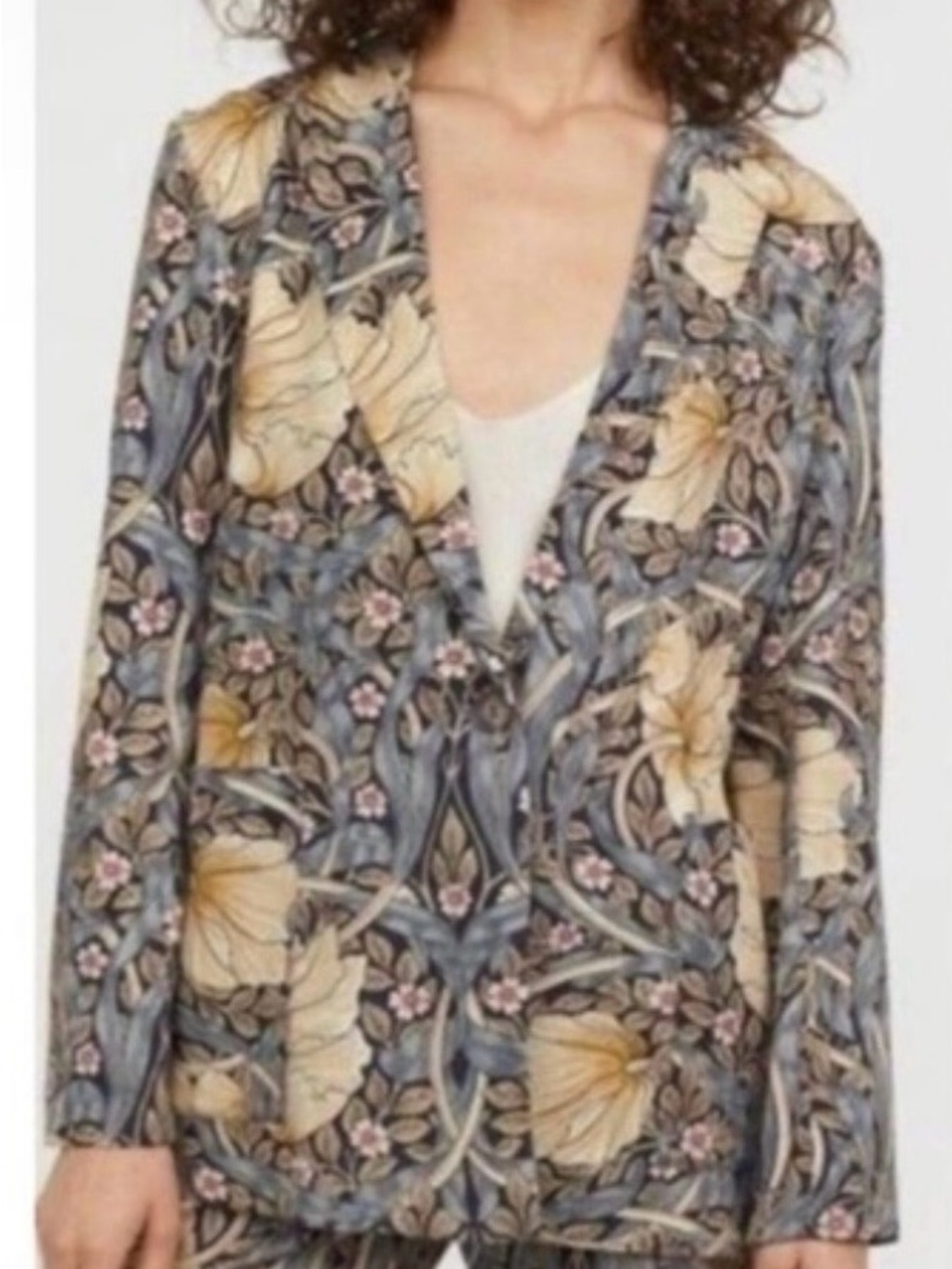 H&M Morris & Co Floral Print Women's Blazer Jacket in Blue & Cream